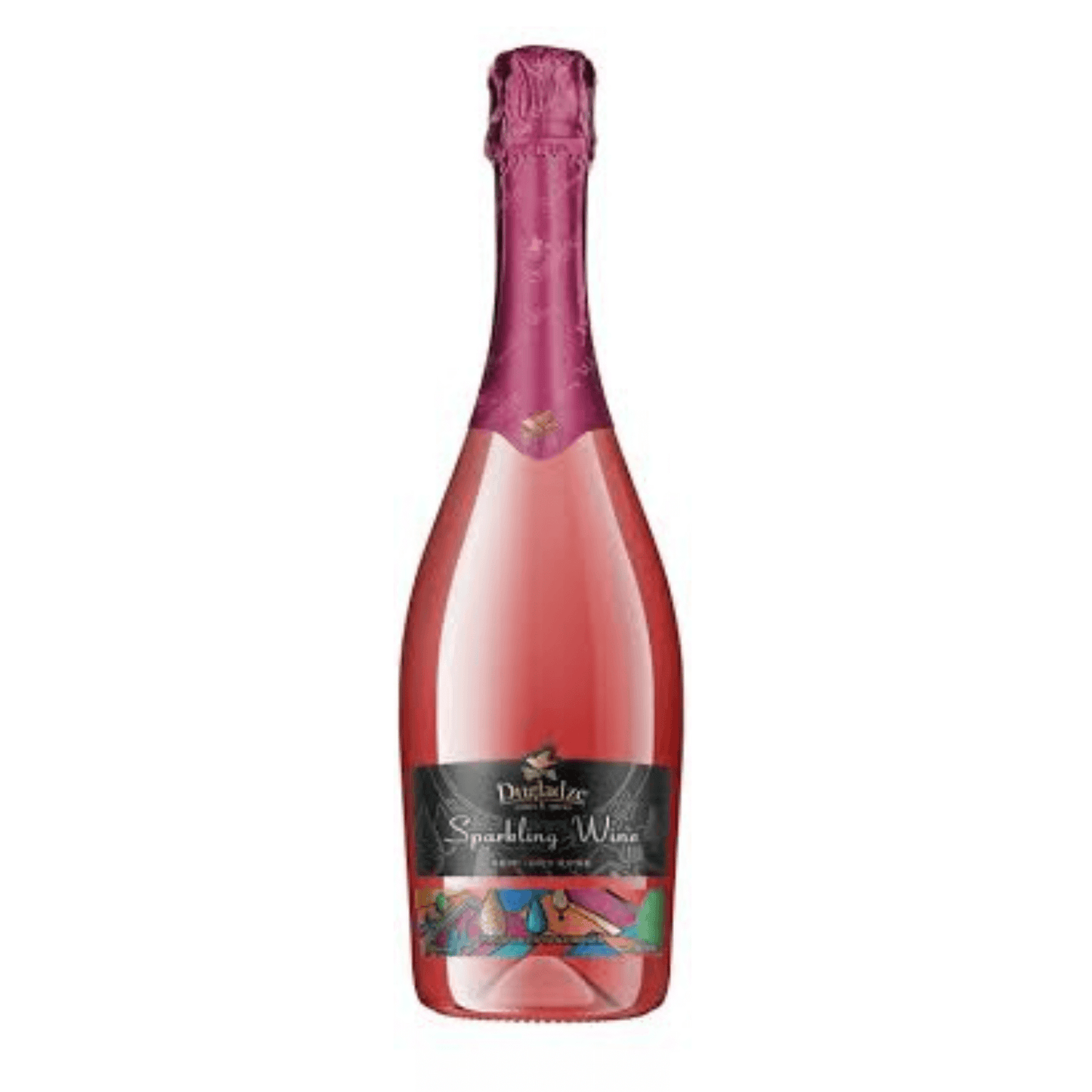 Dugladze sparkling rosé wine bottle with premium foil top and Georgian winery label for semi-dry sparkling wine
