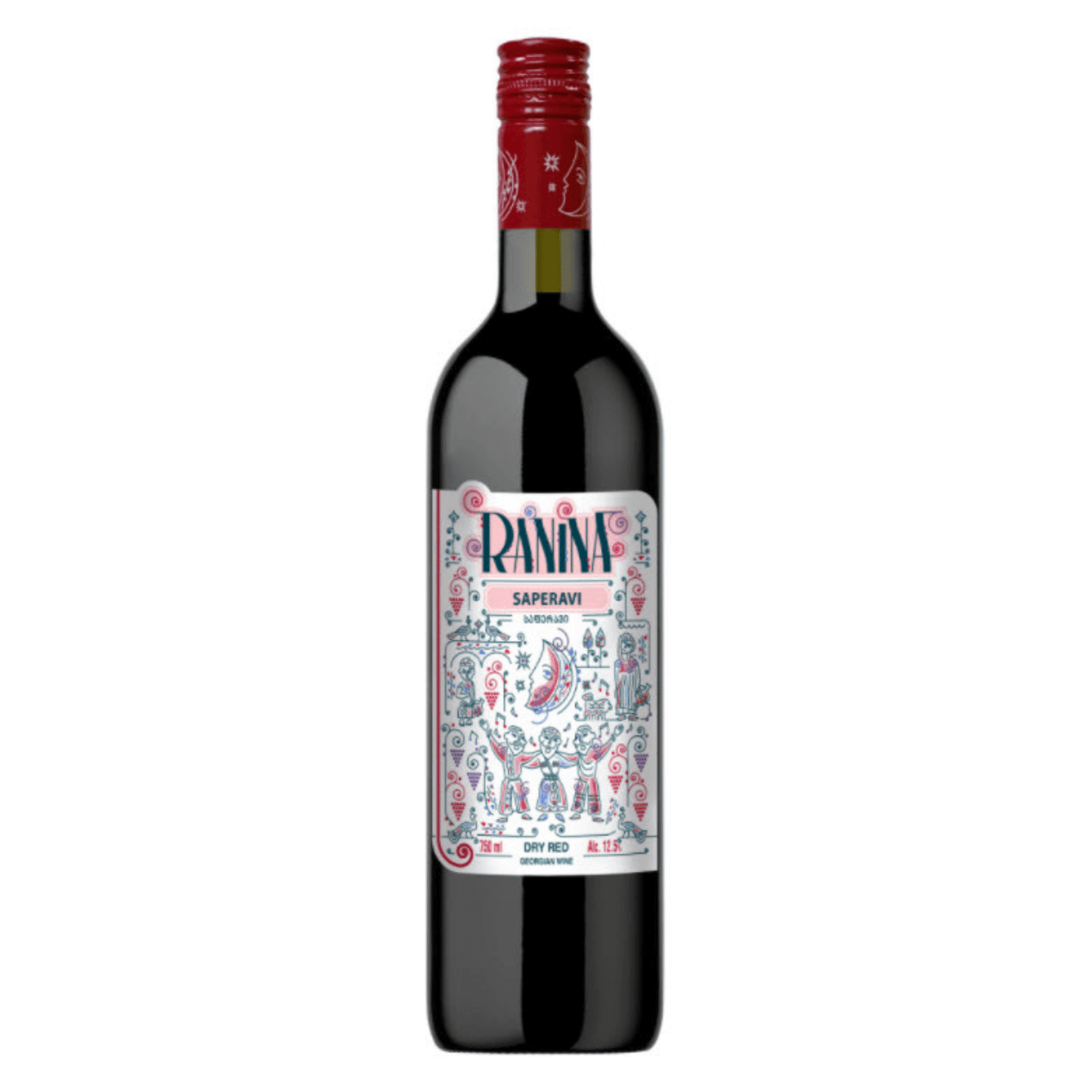 Ranina Saperavi 2023 Georgian red wine bottle with deep ruby color and traditional Dugladze vineyard branding