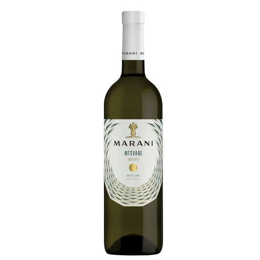 Mtsvane 2023 Georgian white wine bottle with Marani winery label featuring traditional Mtsvane grape variety
