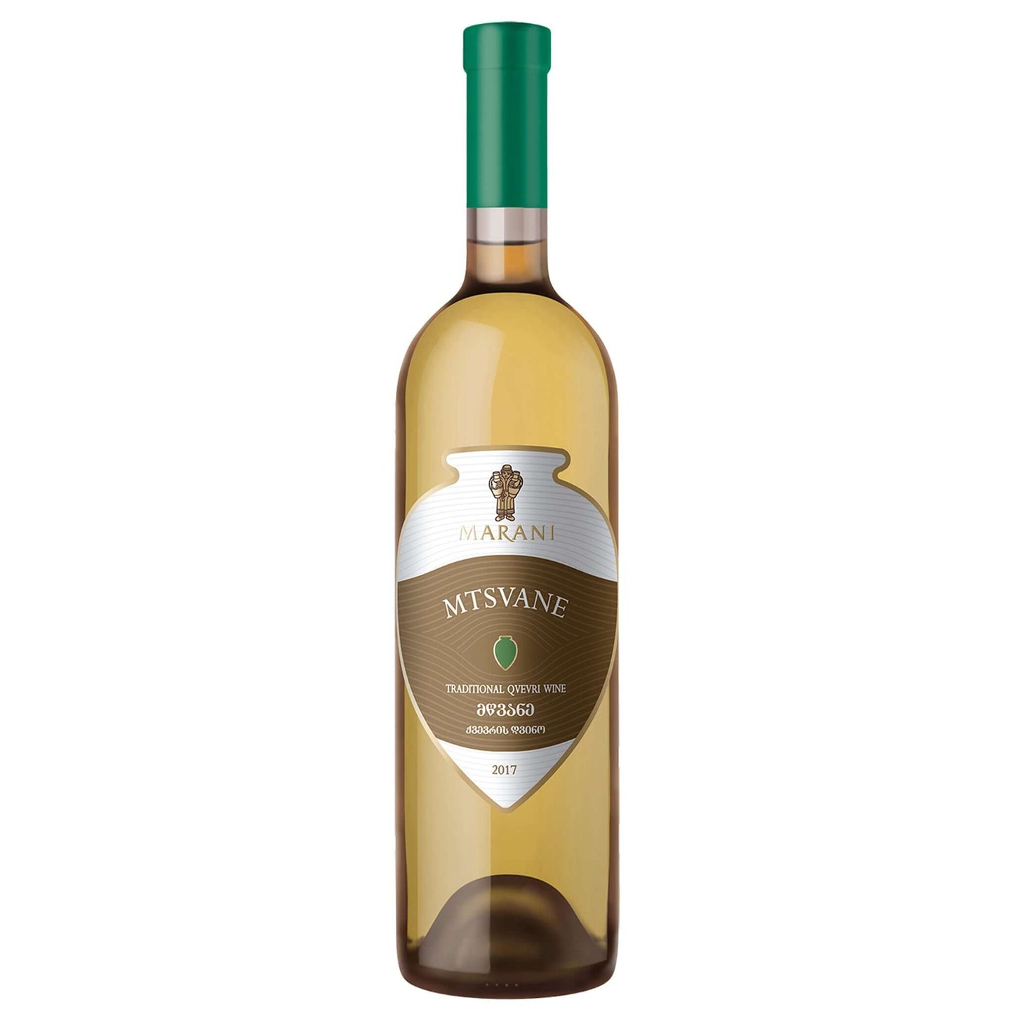Traditional Qvevri Mtsvane 2019 Georgian amber wine bottle with Marani winery traditional qvevri method label
