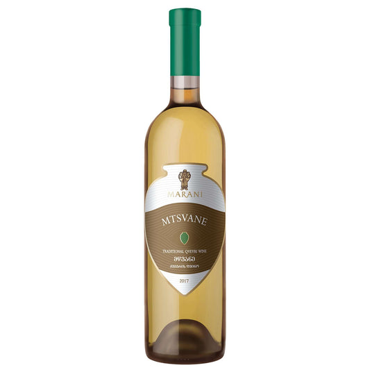 Traditional Qvevri Mtsvane 2019 Georgian amber wine bottle with Marani winery traditional qvevri method label