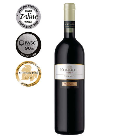 Kondoli Vineyards Saperavi 2019 Georgian red wine bottle with Marani winery label and vineyard designation branding