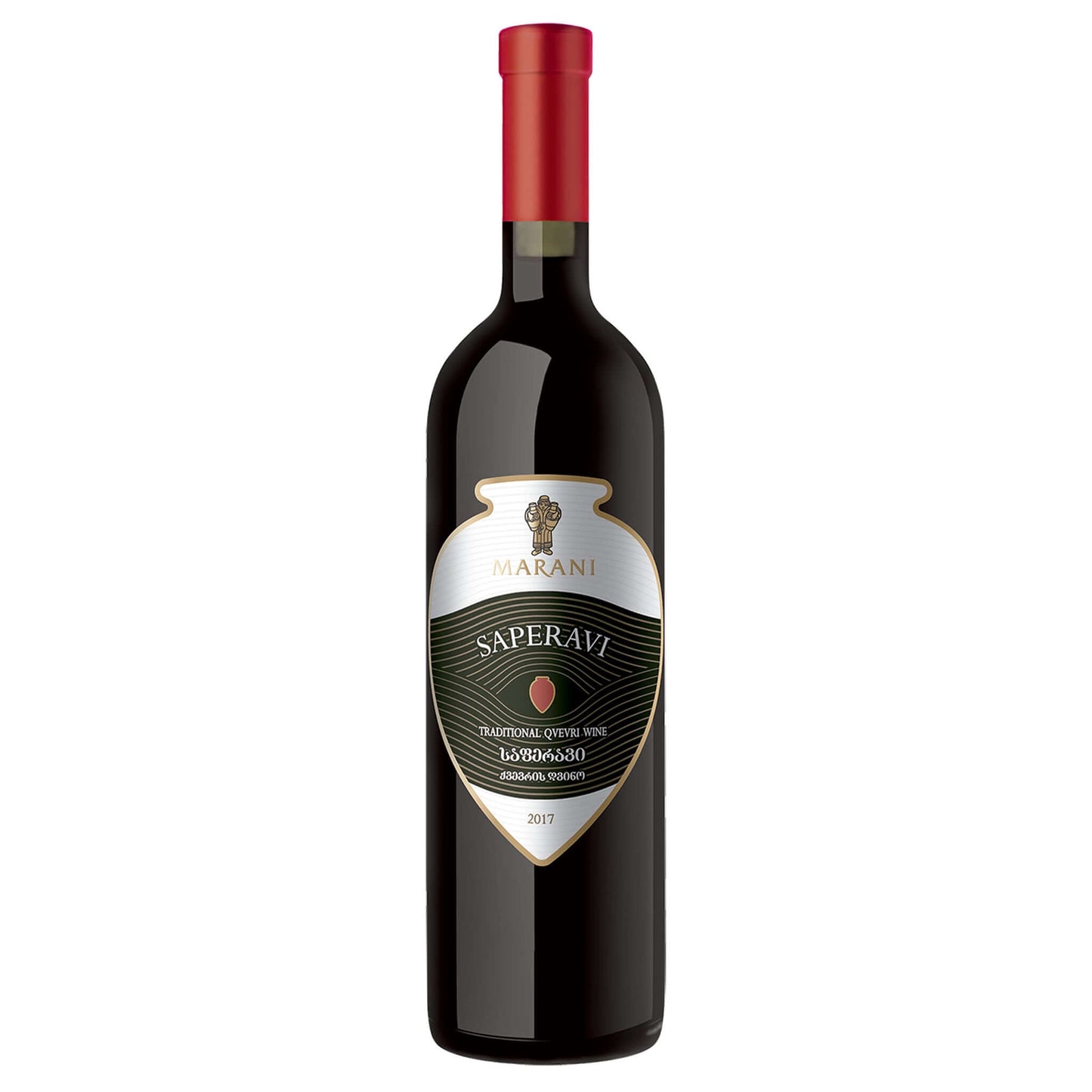 Traditional Qvevri Saperavi 2021 Georgian red wine bottle with Marani winery traditional qvevri method label