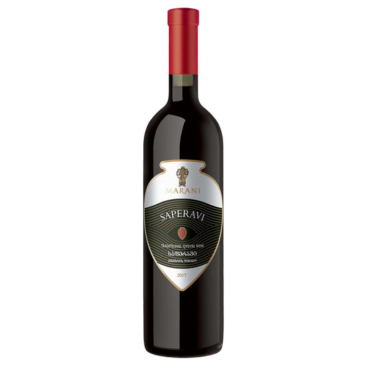 Traditional Qvevri Saperavi 2021 Georgian red wine bottle with Marani winery traditional qvevri method label