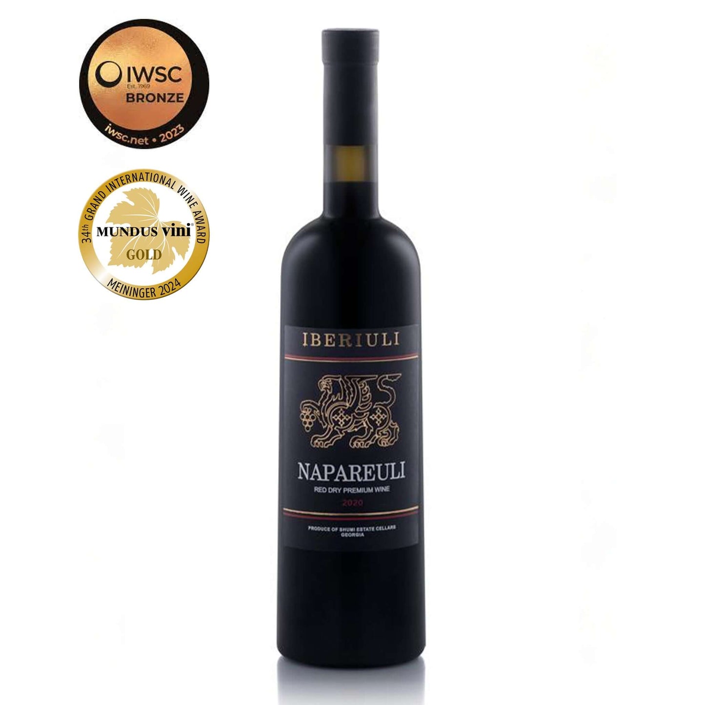 "Iberiuli Napareuli 2022 Georgian white wine bottle with Shumi winery label and traditional Napareuli region branding
